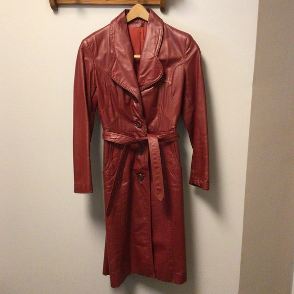 Jackets & Blazers - Vintage Red Leather Trench Coat